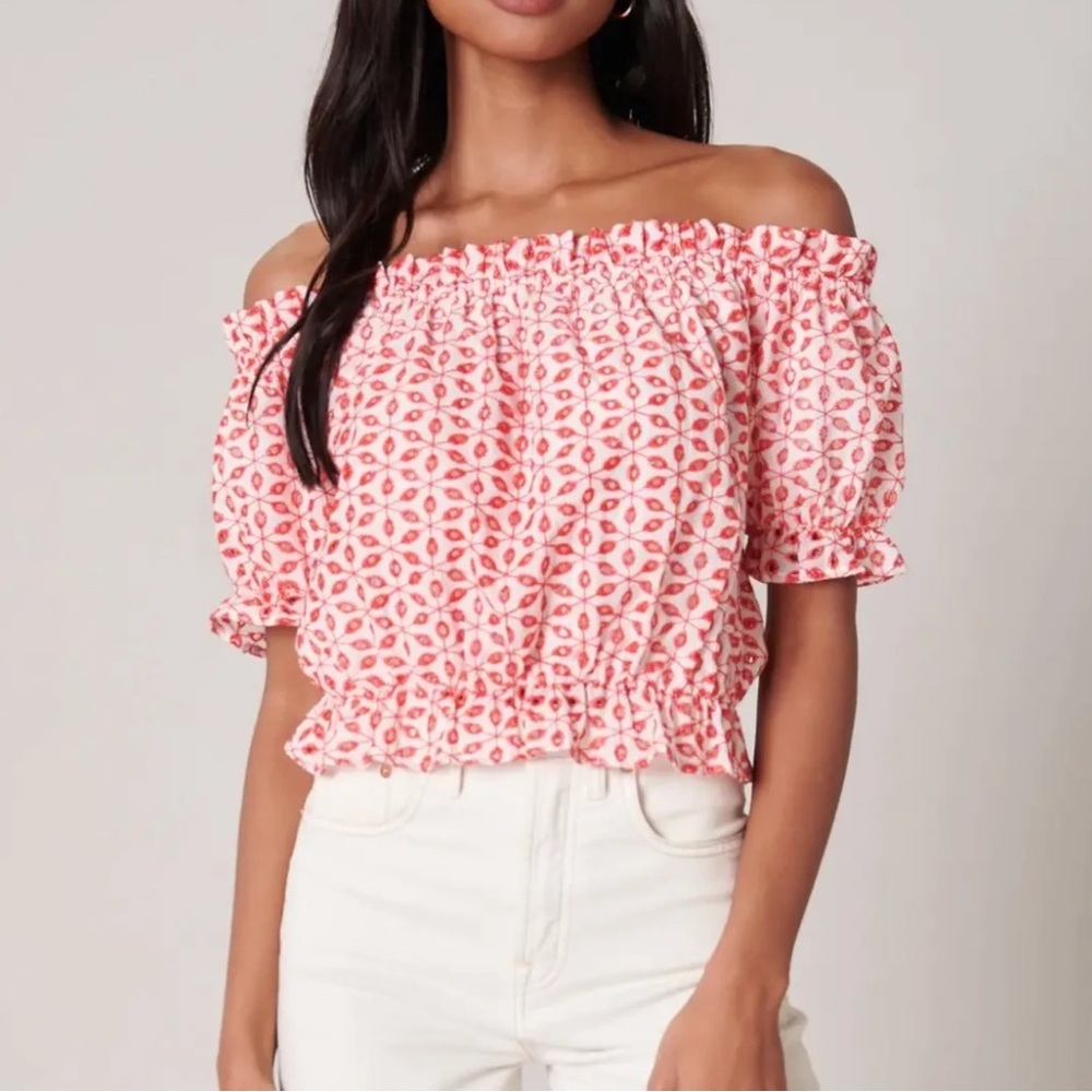 Eyelet Off Shoulder Crop Top